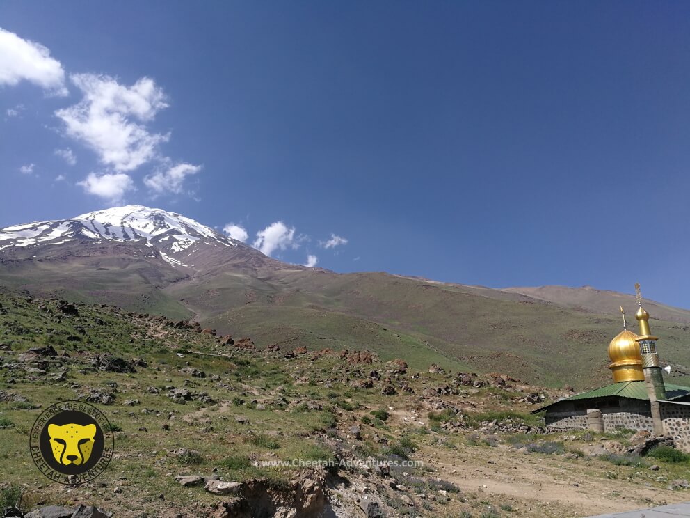 2-Damavand and the Mosque from Goosfandsara basecamp (3000m)
