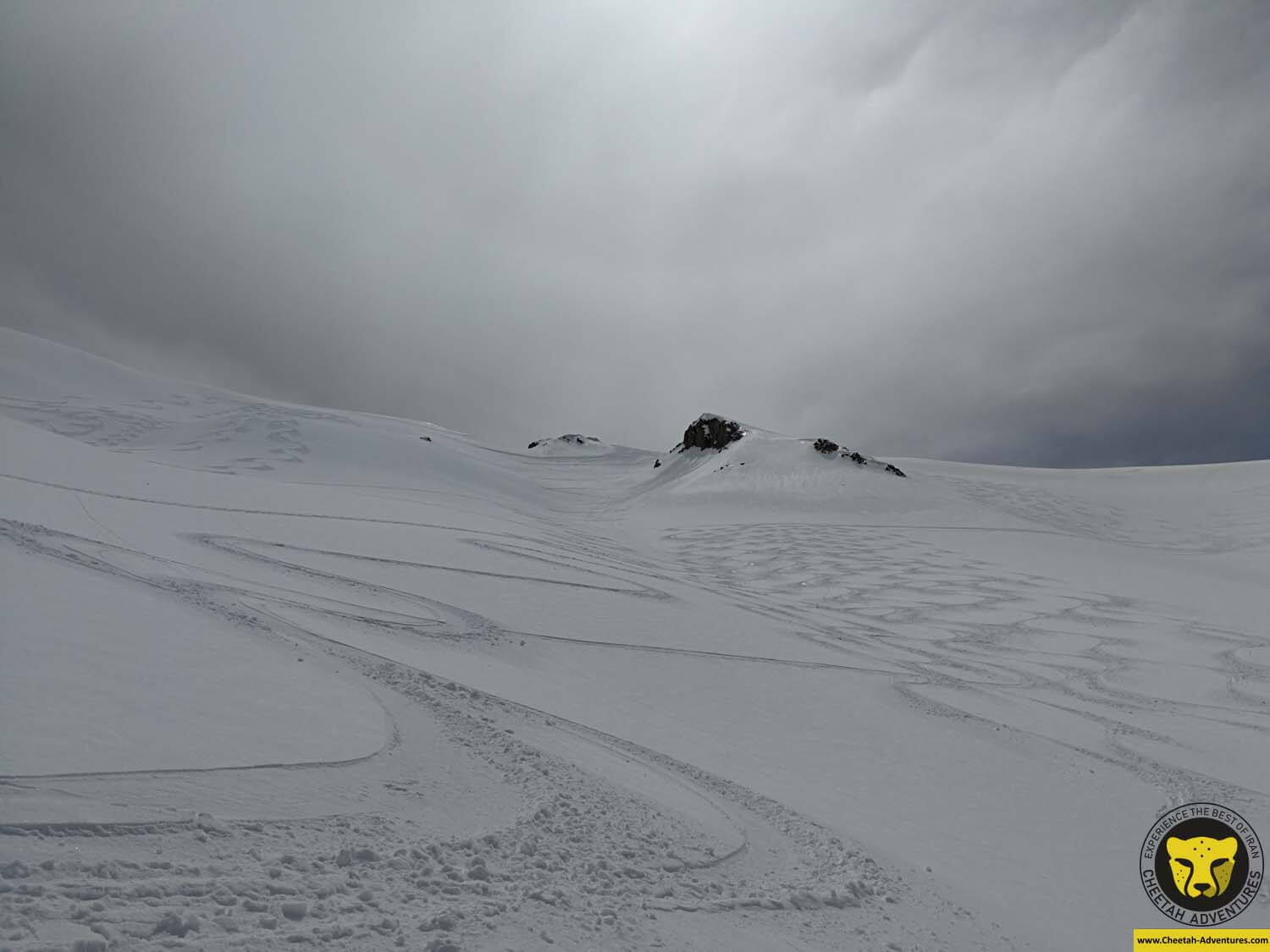 4 Skiing on powder on the way back from Doberar Peak, Damavand Ski touring