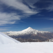 A brilliant view of Damavand (5610m) from the top of Doberar Peak (4250m) Mount Damavand Elevation height relative