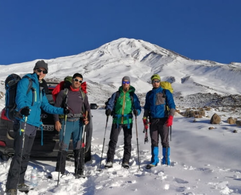 Mount Damavand mountain tour Damavand facts information On the way to Goosfandsara basecamp in winter, Mount Damavand