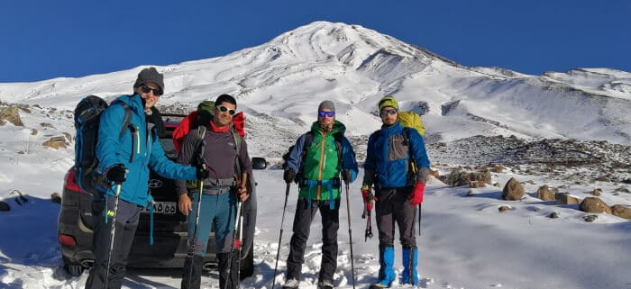 Mount Damavand mountain tour Damavand facts information On the way to Goosfandsara basecamp in winter, Mount Damavand